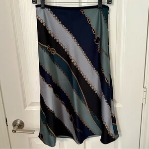 Ann Taylor Muted Blue-Green Chainlink Print Satin A-Line Skirt